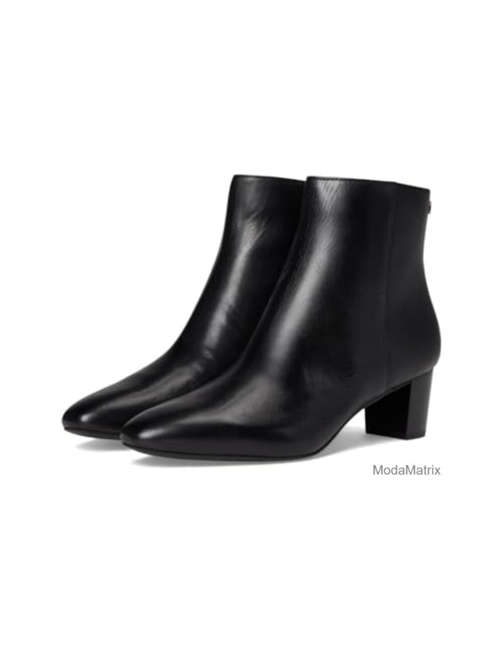 Burnished Leather Ankle Bootie Block Heel Square Toe Zip